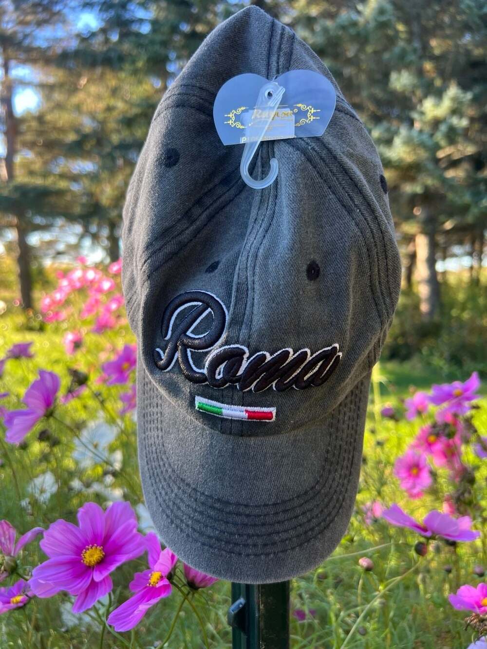 Roma Baseball Cap Gray Embroidered Italy Flag Strapback